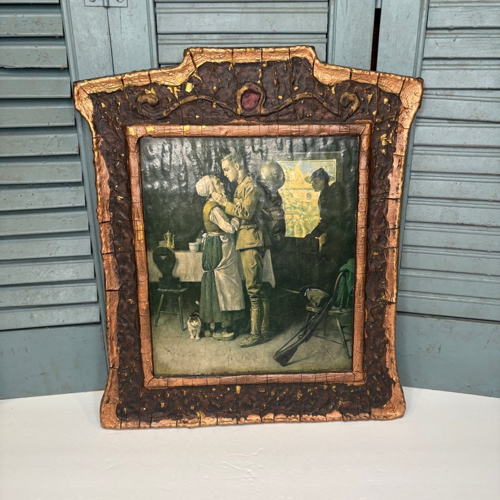 Antique WWI "GOODBYE, LITTLE FRENCH MOTHER" Wooden Wall Art Norman Rockwell